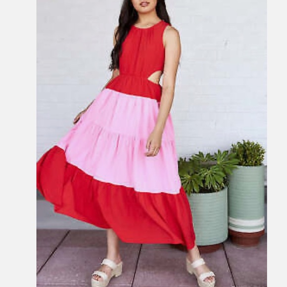 Fab’rik maxi dress with cutouts - red and pink - Picture 1 of 6